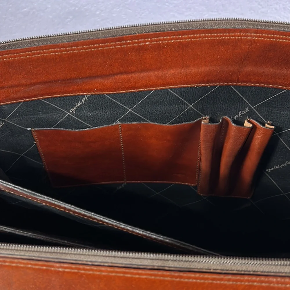 Vintage Gold Pfeil sport 16” Brown Leather Briefcase Portfolio Document Bag